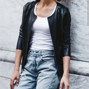 Spanx black faux leather full zip jacket women’s size medium